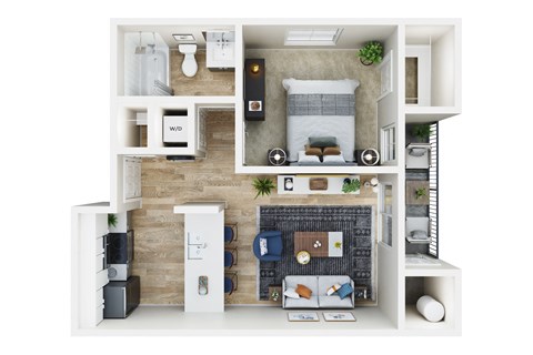 Floor plan for 1 bed, 1 bath, 534 sqft